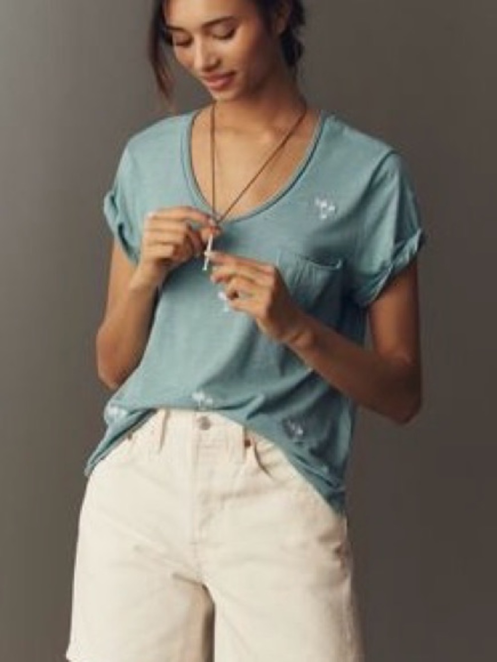 Pilcro Washed green V-Neck Pocket Tee